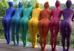 ass, naked, rainbow, bosyart, 7 girls, legs, women wallpaper