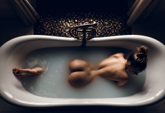 top view, ass, naked, hairbun, bathtub, wet body, back, sexy wallpaper