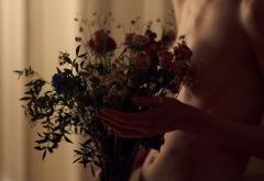 flowers, tits, naked, girl wallpaper