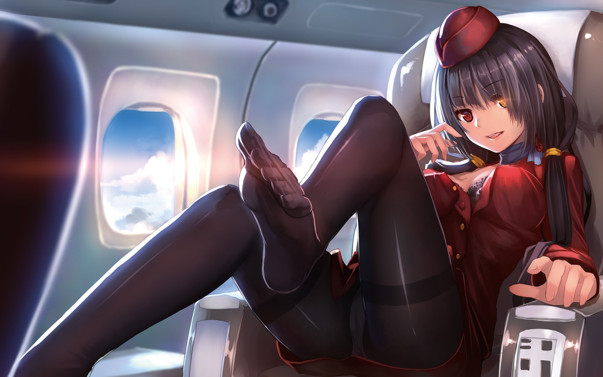 Download 2560x1600 kurumi tokisaki, anime girls, feetn pantyhose, aircraft,  fligh, stewardess, air hostess Porno Photos, Erotic Wallpapers