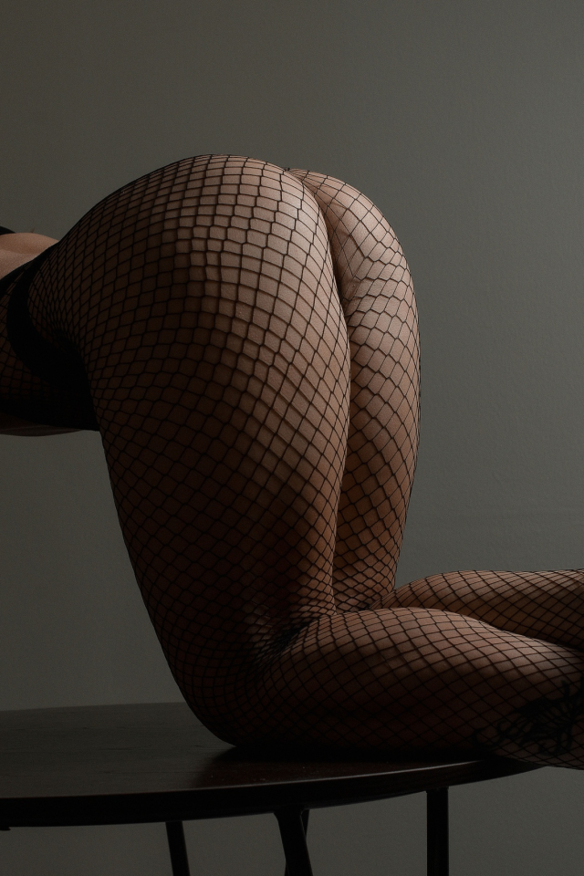 Women Ass Fishnet Stockings Blue Nails Black Pinkfineart 1