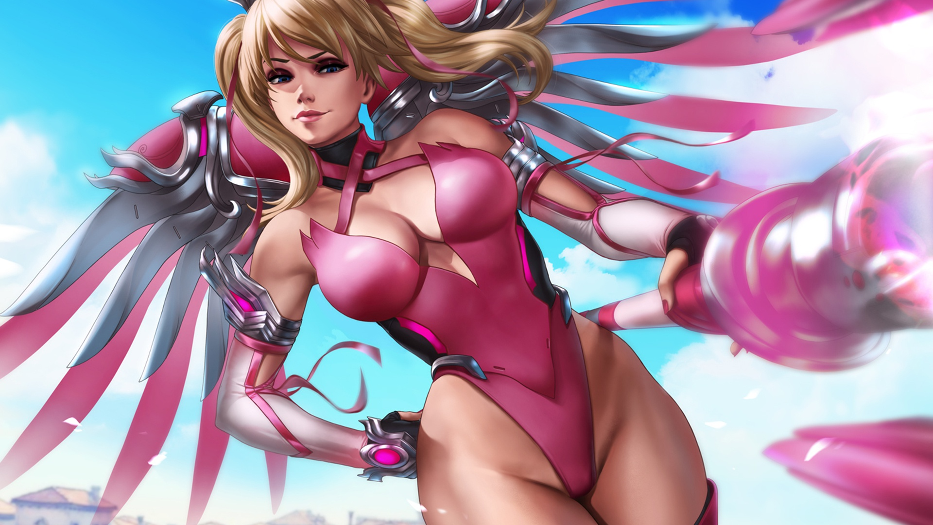 Download 1920x1080 fantasy girl, artwork, girl, women, overwatch, pink  mercy, porn Porno Photos, Erotic Wallpapers