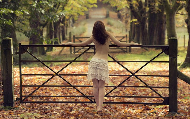 2048x1410 pix. Wallpaper skirt, brunette, autumn, fence