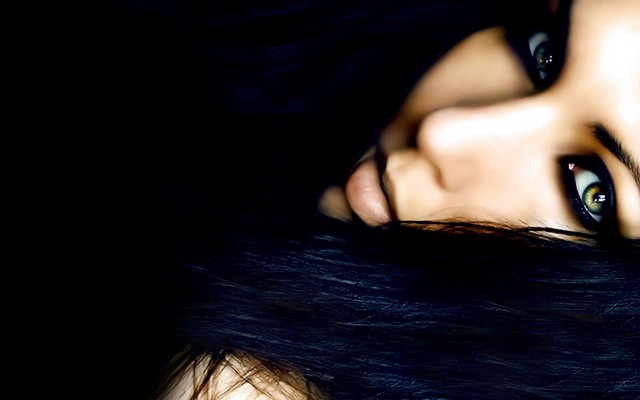 1920x1200 pix. Wallpaper brunette, face, eyes, eye, background, black, makeup