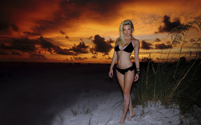 2048x1365 pix. Wallpaper bikini, beach, sunset, girl, black bikini