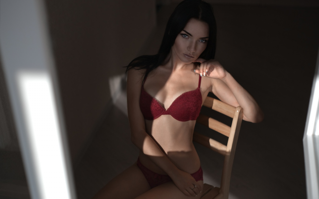 2048x1365 pix. Wallpaper red lingerie, sitting, chair, brunette, model, bra