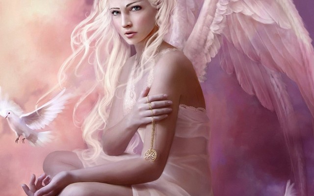 1280x1024 pix. Wallpaper angel, wings, goluby, medalyon
