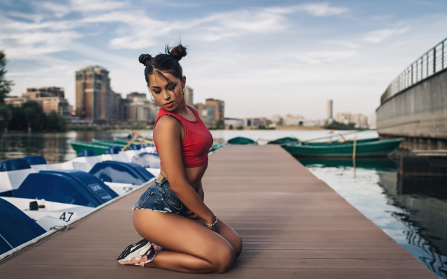 2048x1365 pix. Wallpaper non nude, sneakers, pier, ass, kneeling, tanned, jeans shorts