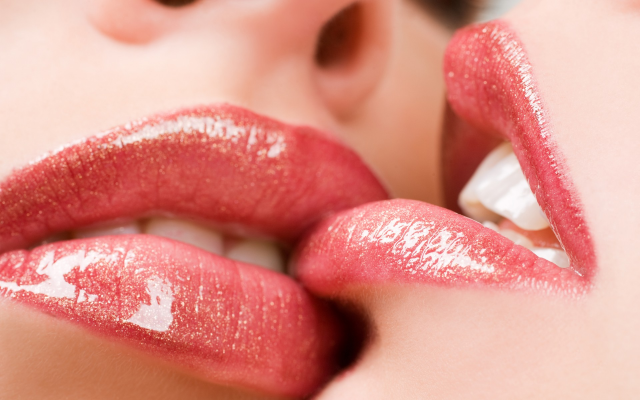 1920x1200 pix. Wallpaper lesbians, red lipstick, teeth, nose, kiss