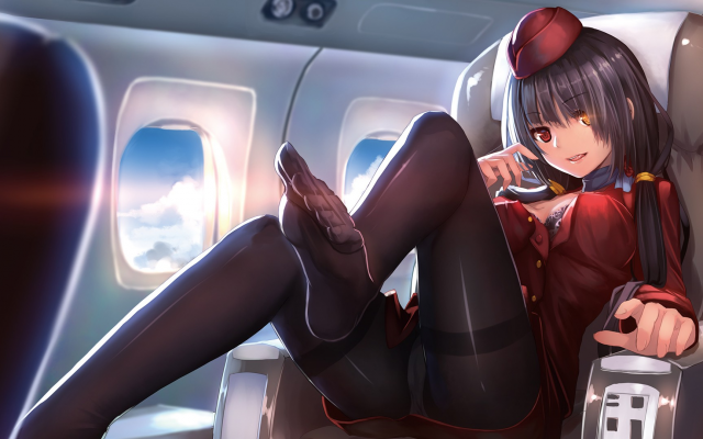 1920x1080 pix. Wallpaper kurumi tokisaki, anime girls, feetn pantyhose, aircraft, fligh, stewardess, air hostess