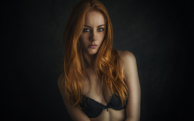 2048x1365 pix. Wallpaper portrait, redhead, black bra, cute