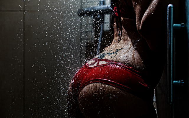 2560x1674 pix. Wallpaper ass, shower, water drops, wet body, red bikini, wet