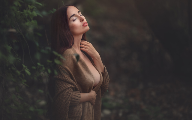 2560x1703 pix. Wallpaper closed eyes, boobs, outdoors, nipple through clothing, portrait