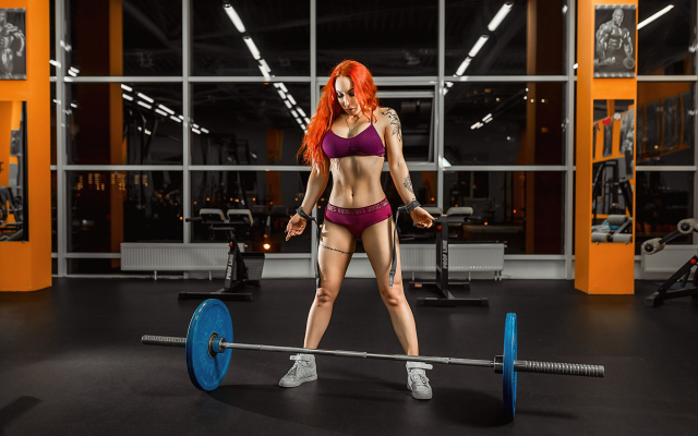 2200x1469 pix. Wallpaper fitness model, redhead, gym, sneakers, sportswear, muscles, exercise, belly, tattoo