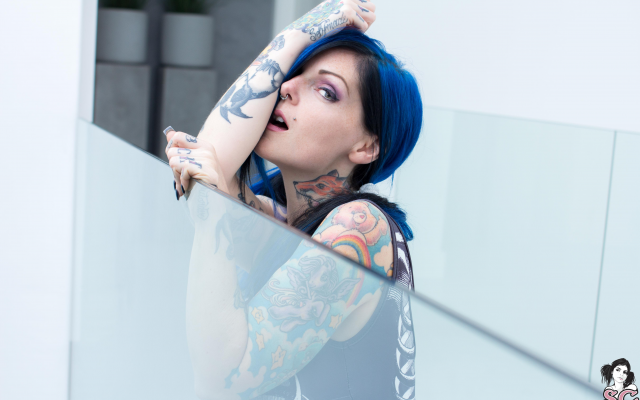 4844x3229 pix. Wallpaper riae suicide, piercing, suicide girls, tattoo, blue hair