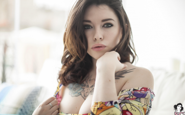 5616x3744 pix. Wallpaper suicide girls, model, voly suicide, cleavage, tattoo, tits, brunette
