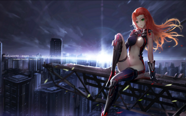2330x1080 pix. Wallpaper anime girls, anime, sexy, busty, roof, skyscrapers, city
