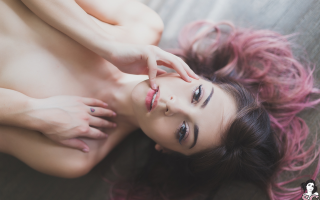 2432x1621 pix. Wallpaper satin suicide, suicide girls, model, face, strategic covering, long hair, dyed hair
