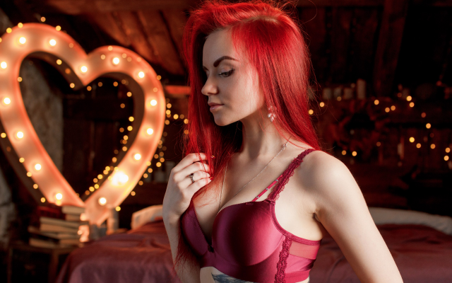 2560x1707 pix. Wallpaper redhead, portrait, tattoo, lingerie, bra, sexy