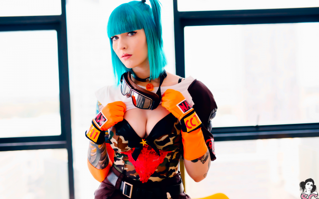 6016x4016 pix. Wallpaper deliirium suicide, suicide girls, dyed hair, cosplay, tattoo, bulma, blue hair, busty