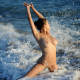 sofi a, beach, arms up, sea, boobs, nude, water, model, wet, big tits wallpaper