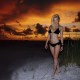 bikini, beach, sunset, girl, black bikini wallpaper