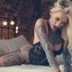 jack russell, lauren brock, blonde, tattoo, in bed, black lingerie wallpaper