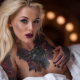 jack russell, lauren brock, blonde, tattoo, in bed, hand on tits wallpaper