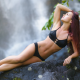 roisin neville, black bikini, belly, dyed hair, water, waterfall, outdoors, bikini wallpaper