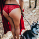 dasha mijailova, ass, red lingerie, outdoors, dog, red panties wallpaper