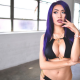 purple hair, boobs, women, model, bracelets, big tits, bikini, asian wallpaper