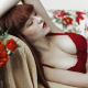 red bra, bra, roses, boobs, redhead, lingerie, closed eyes, women, model wallpaper