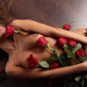 maria ryabushkina, roses, flowers, tits, tanned, brunette wallpaper