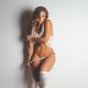 nicole mejia, model, sexy, undressing, knee socks, tanned, white panties wallpaper