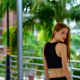 redhead, women, model, long hair, back, red lips, palm tropics wallpaper