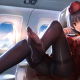 kurumi tokisaki, anime girls, feetn pantyhose, aircraft, fligh, stewardess, air hostess wallpaper