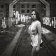 outdoors, abandoned, ruin, sideboob, model, monochrome, boobs wallpaper