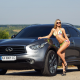 blonde, tanned, car, sunglasses, high heels, bikini, infiniti, car wallpaper