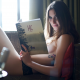 piper blush, topless, tattoo, strategic covering, book, panties wallpaper