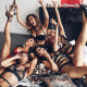 tanned, group of women, black lingerie, high heels, smiling, see-through, fetish, five wallpaper