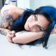 riae suicide, piercing, suicide girls, tattoo, blue hair wallpaper
