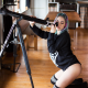 sivir, suicide girls, blue hair, kneeling, knee-highs, telescope wallpaper