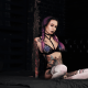 lingerie, white stockings, pigtails, purple hair, sitting, tattoo, dyed hair wallpaper