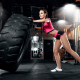 sportswear, gym, tire, pigtails, flat belly, shorts, sneakers, gloves, legs, brunette wallpaper