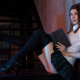 schoolgirl, school uniform, high heels, stairs, black stockings, miniskirt, plaid skirt, blouse wallpaper