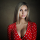 model, blonde, portrait, polka dot, blouse, busty, big tits, boobs wallpaper