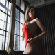 yulia zhukova, brunette, sideboob, red swimsuit, boobs wallpaper