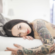 marythunder, model, suicide girls, tattoo, black hair, in bed, face wallpaper