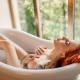 eva rudneva, naked, redhead, bathtub, tattoo, closed eyes, hands on boobs, wet, covering boobs wallpaper