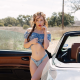 eden rose, model, juicy lips, crop top, panties, belly, red lipstick, car wallpaper